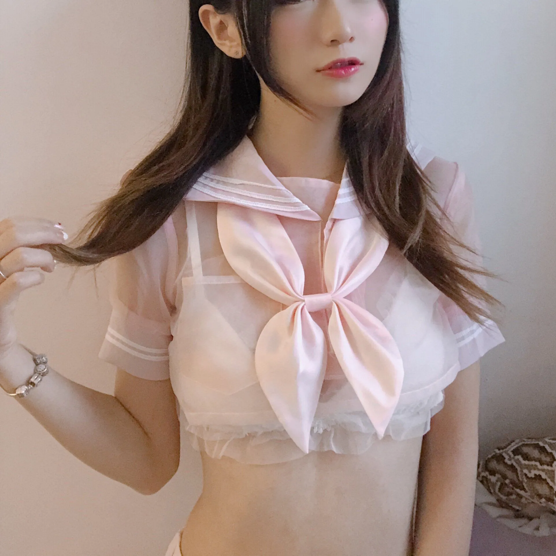 Pink Transparent Sheer Sailor School Uniform Lingerie SD01983