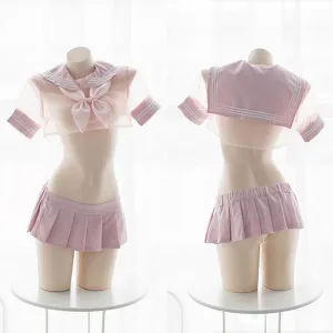Pink Transparent Sheer Sailor School Uniform Lingerie SD01983