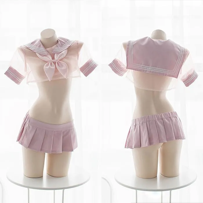 Pink Transparent Sheer Sailor School Uniform Lingerie SD01983