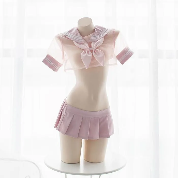 Pink Transparent Sheer Sailor School Uniform Lingerie SD01983