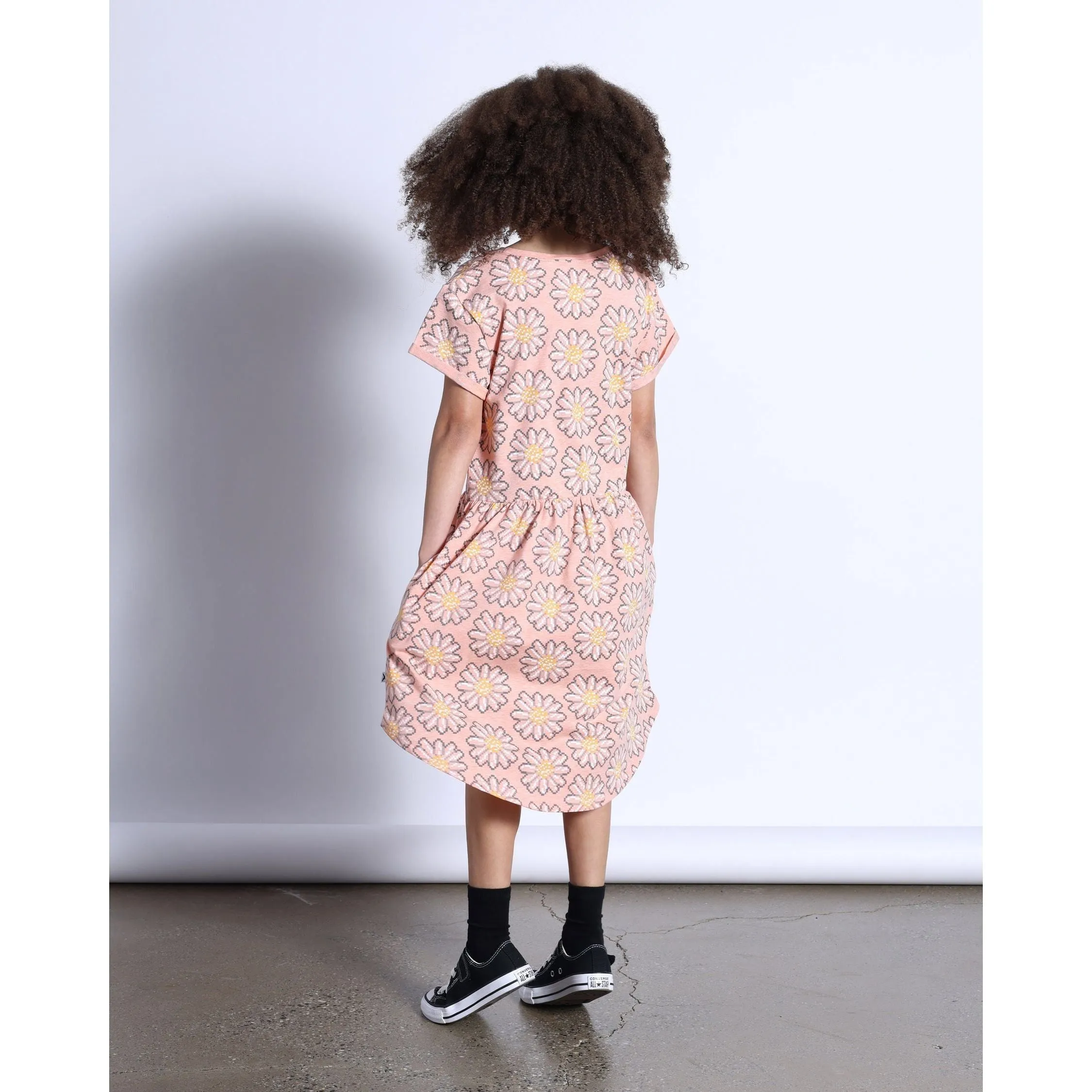 Pixelled Flower Dress- Apricot Marle