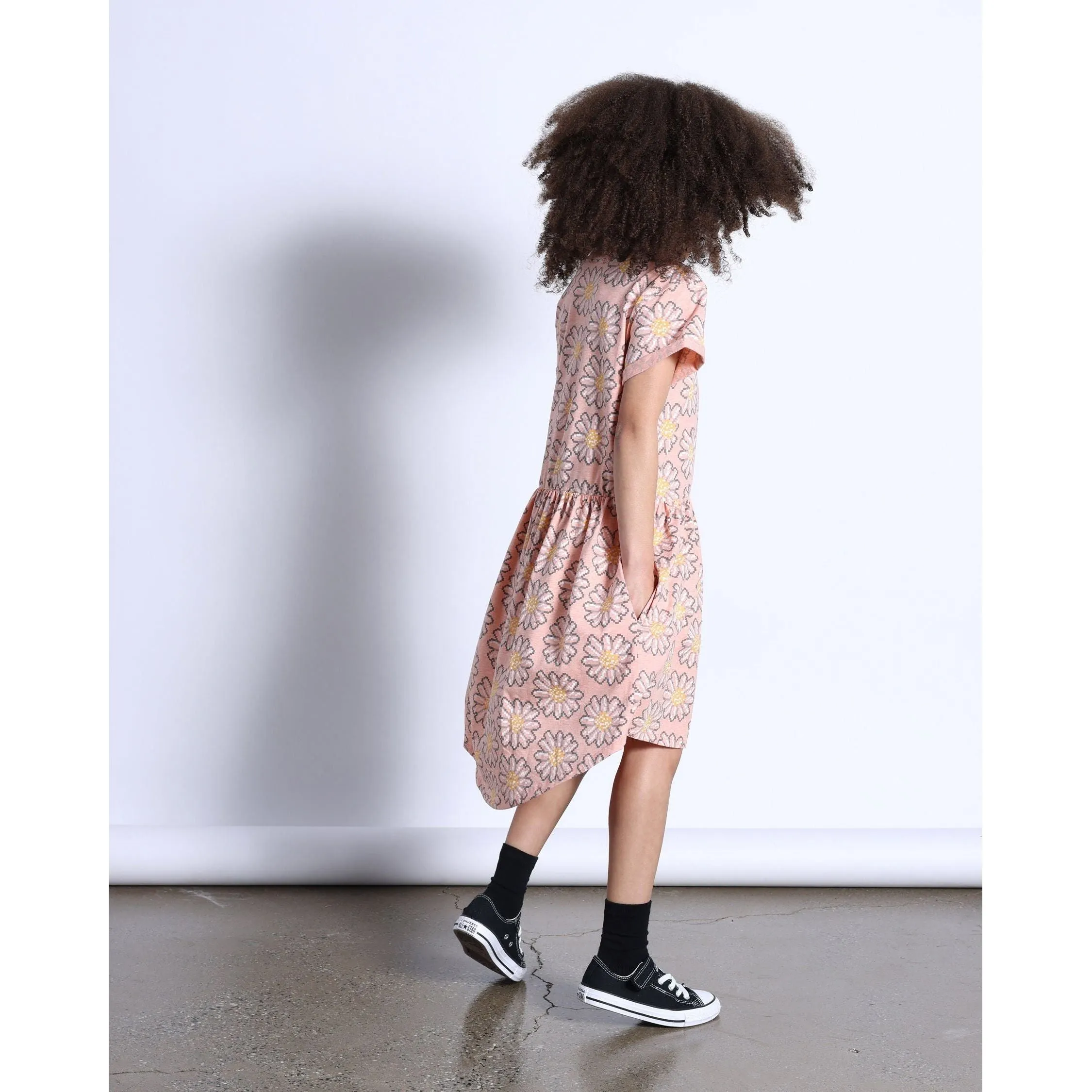 Pixelled Flower Dress- Apricot Marle