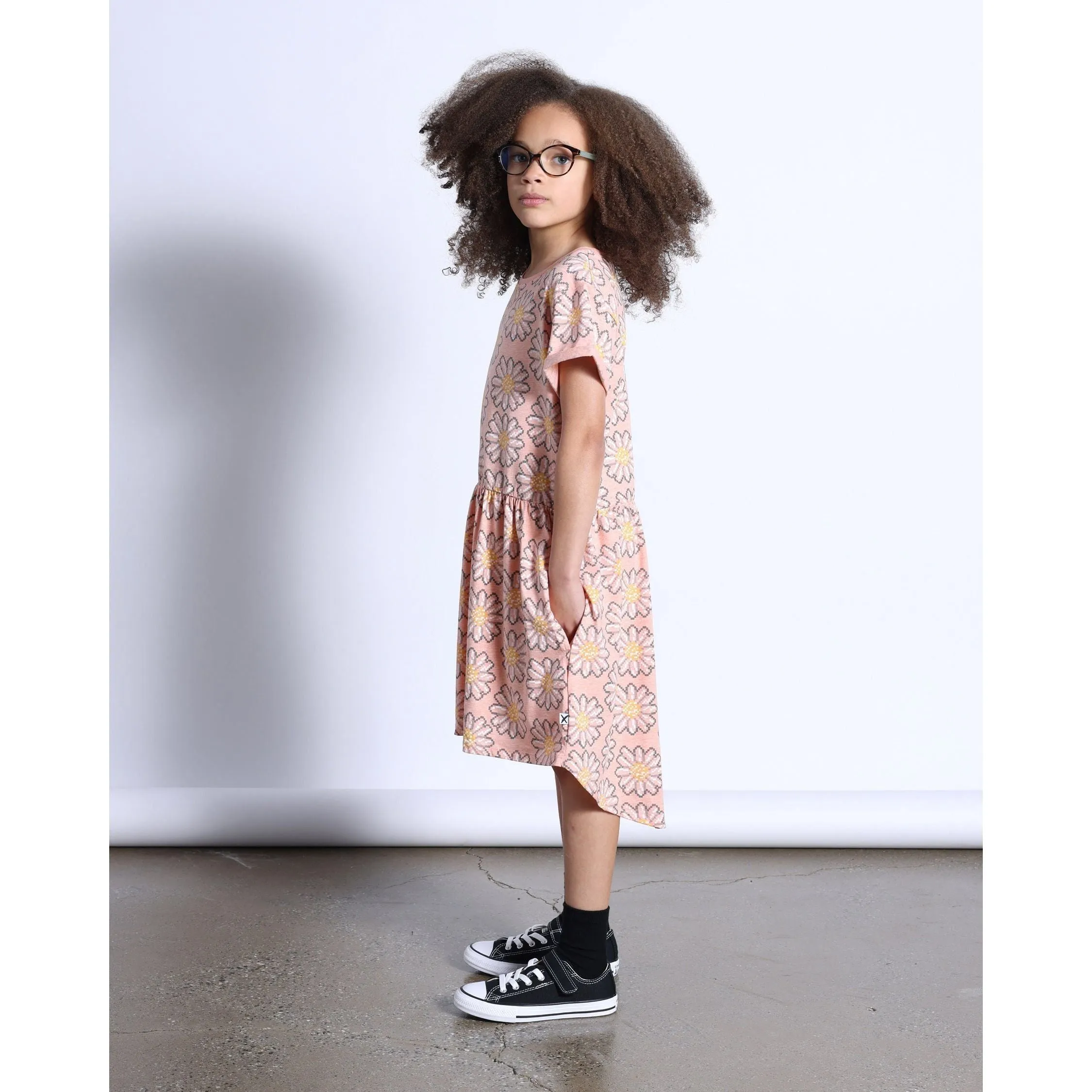 Pixelled Flower Dress- Apricot Marle