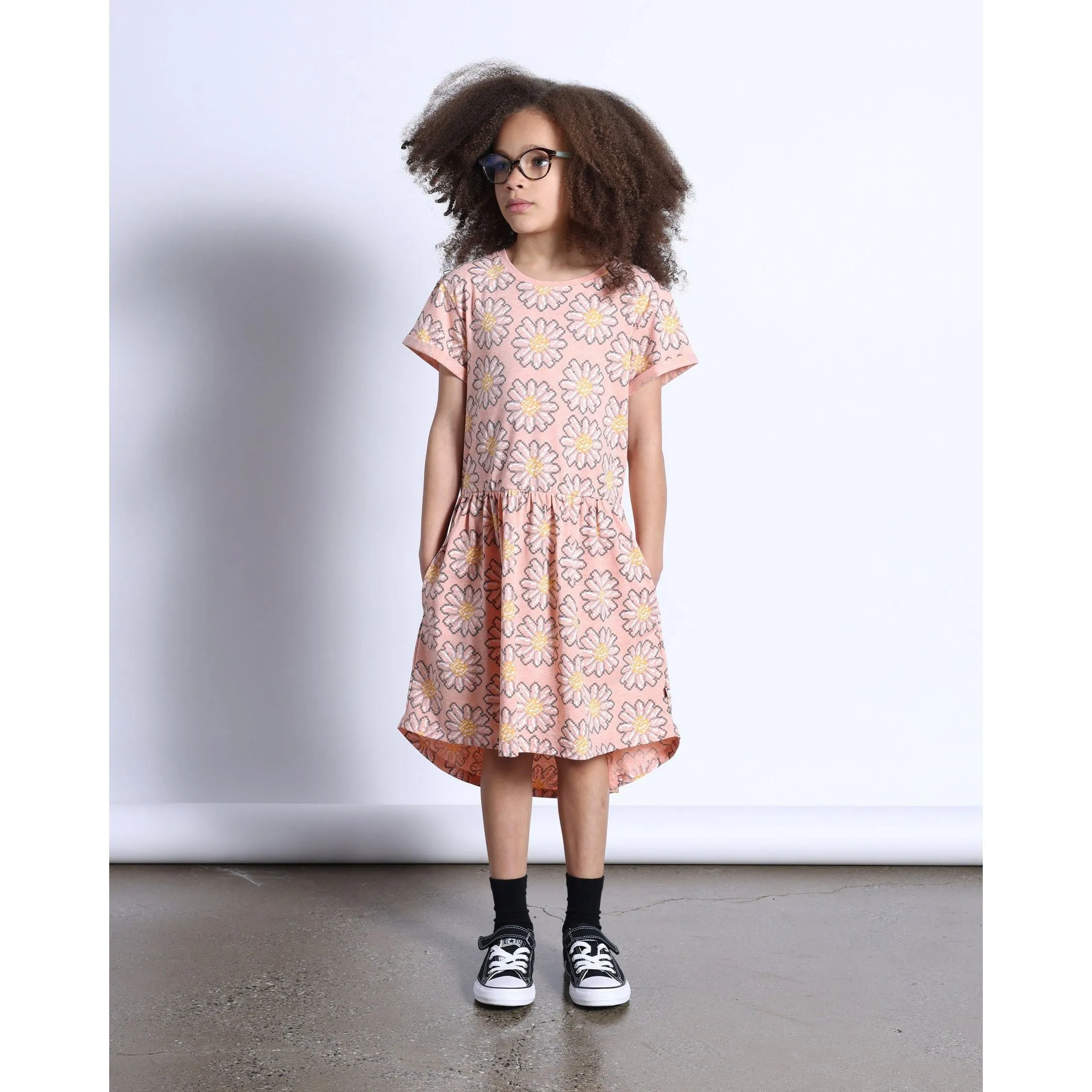 Pixelled Flower Dress- Apricot Marle