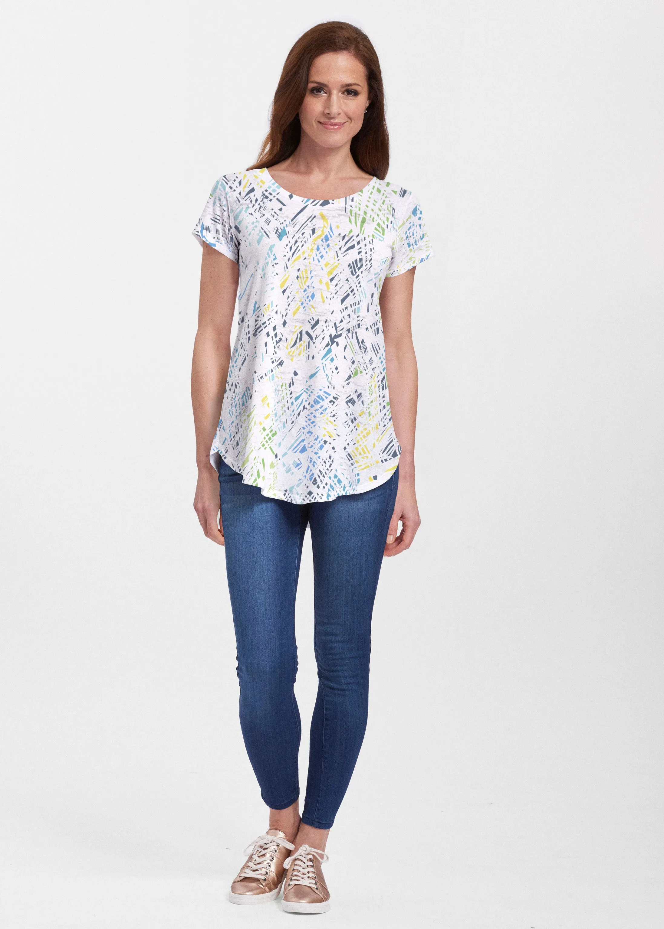 Pixie Blue (8077) ~ Short Sleeve Scoop Neck Flowy Tunic