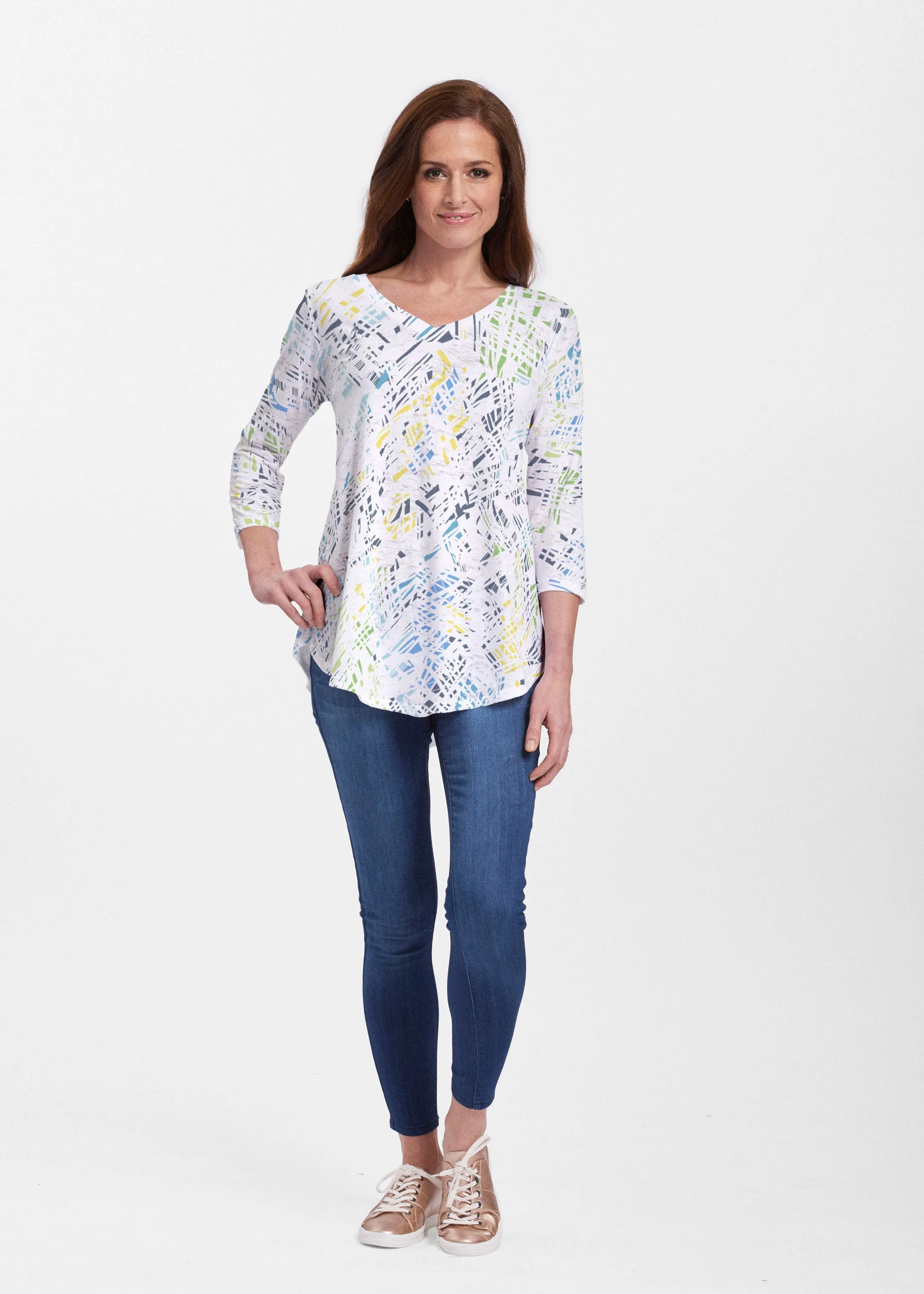 Pixie Blue (8077) ~ V-neck Flowy Tunic