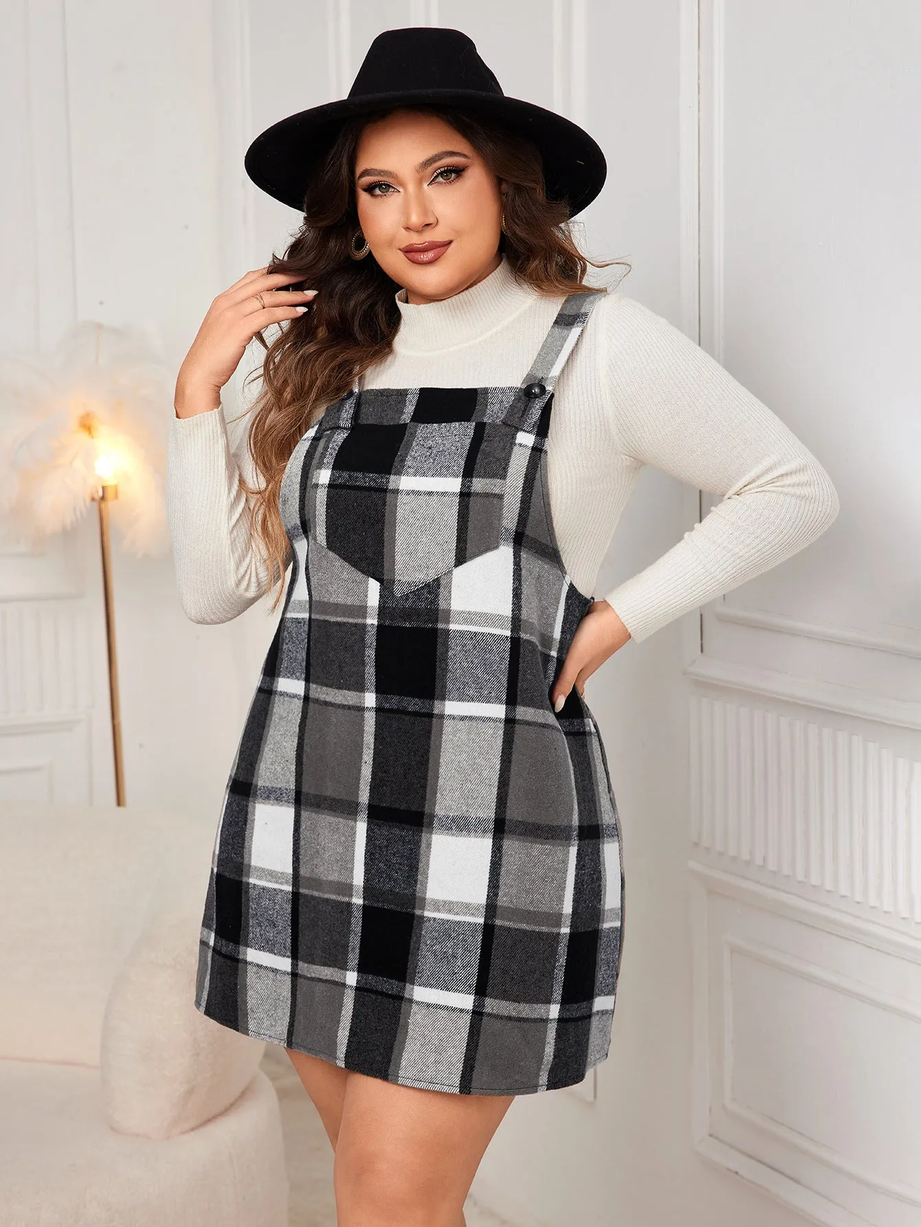 Plaid Plus Size Loose Suspender Dresses Wholesale Womens Clothing N3824091200162