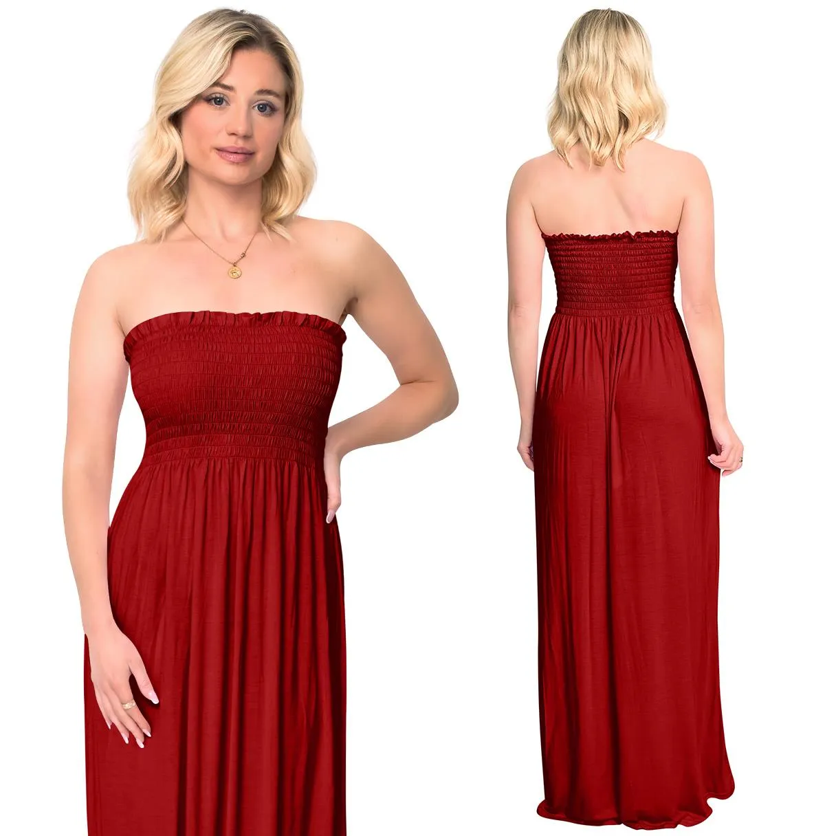 Plain Strapless Sheering Maxi Dress