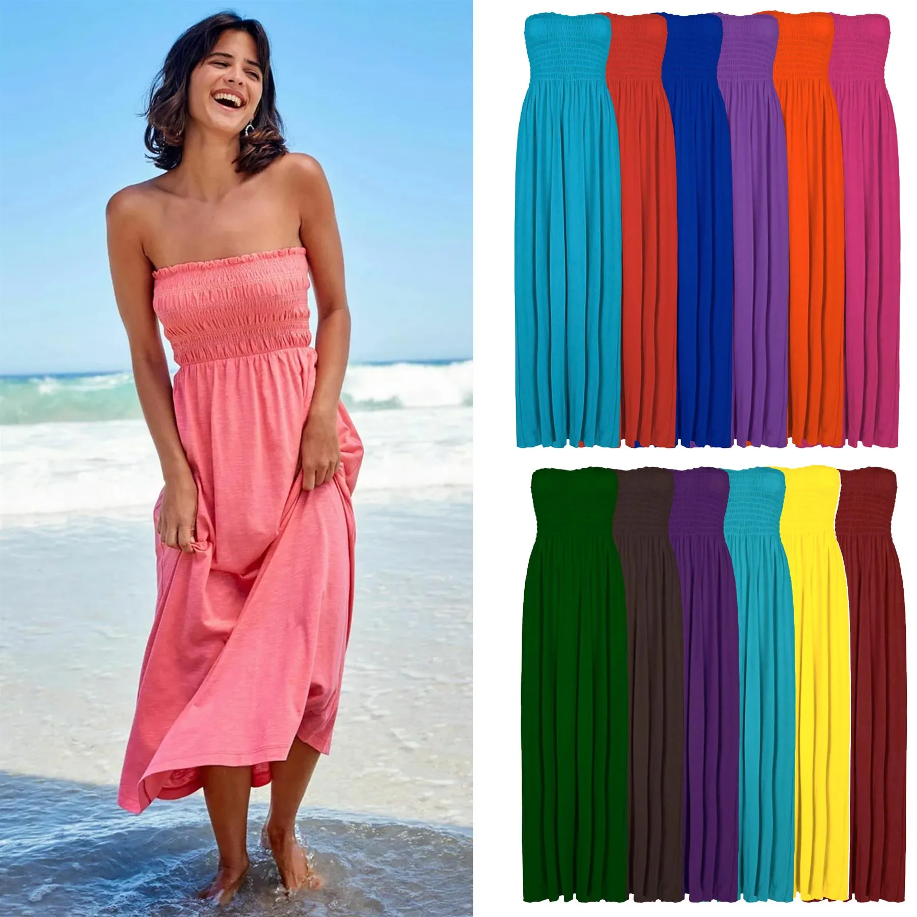 Plain Strapless Sheering Maxi Dress