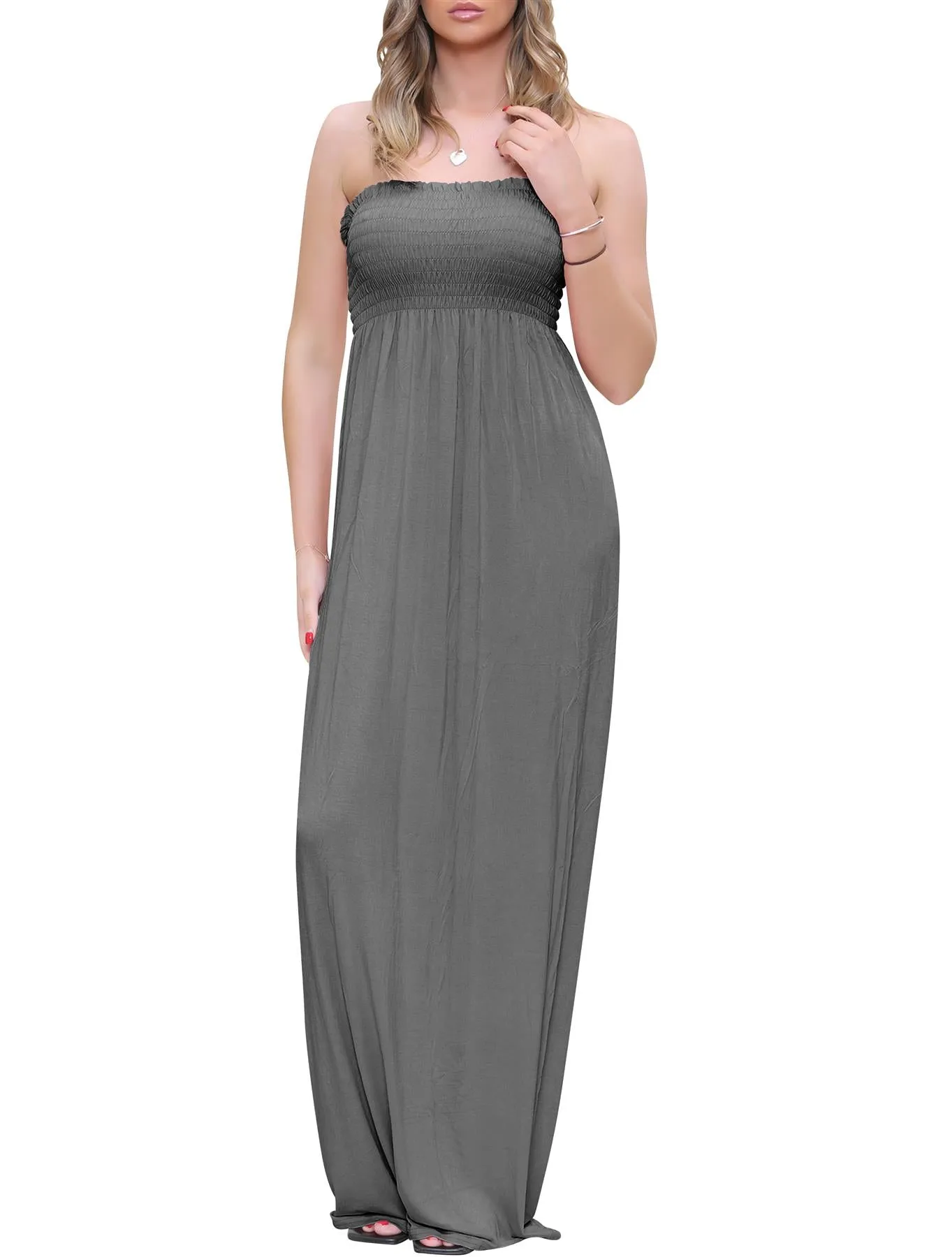 Plain Strapless Sheering Maxi Dress