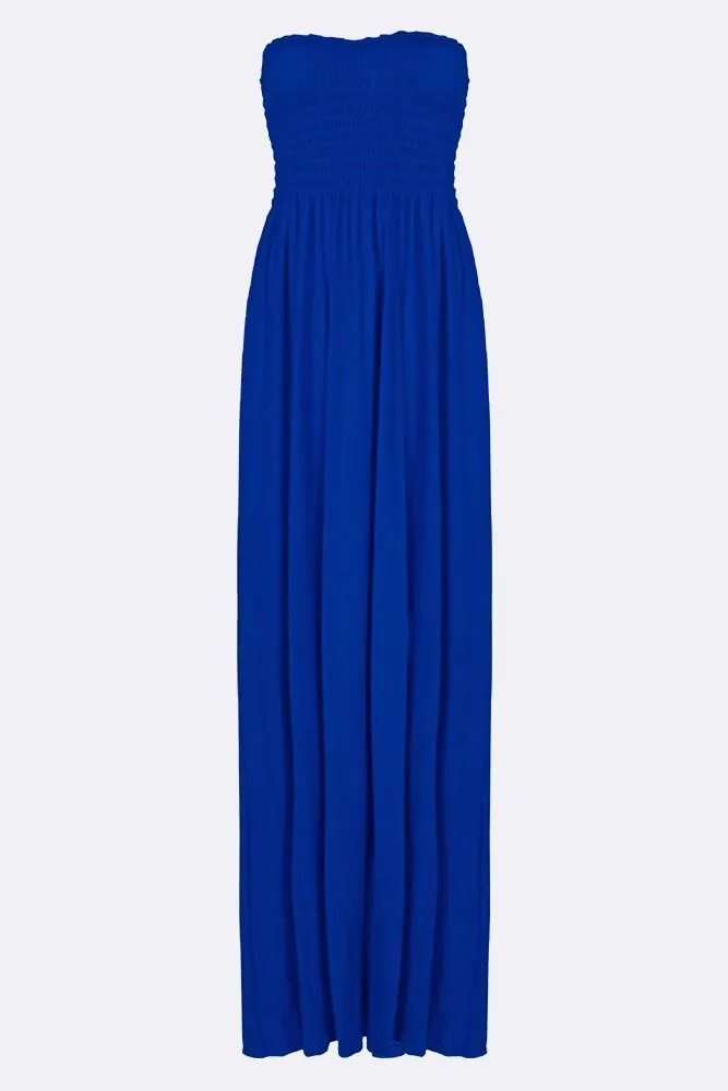 Plain Strapless Sheering Maxi Dress