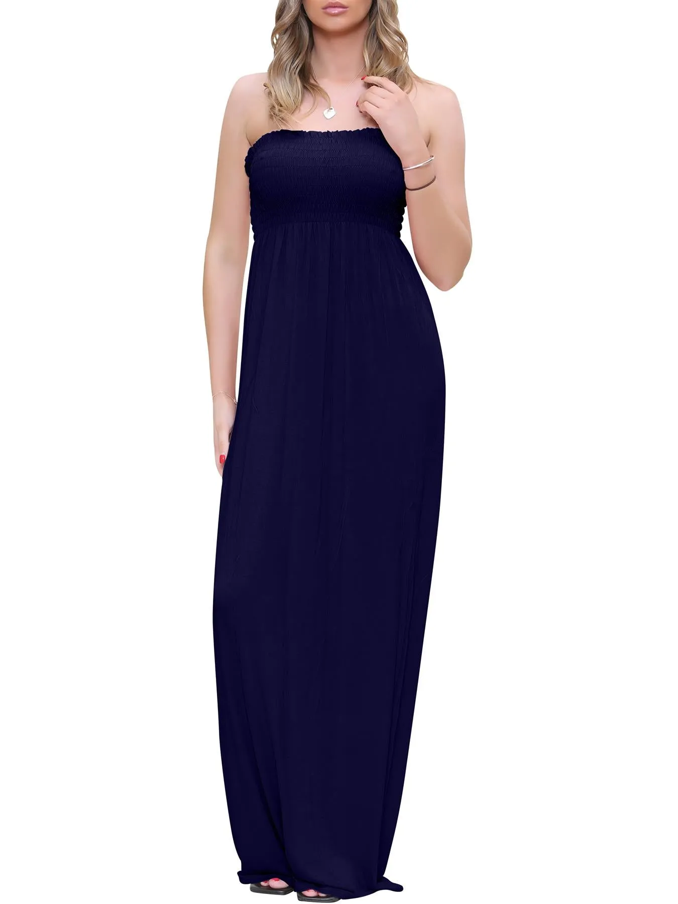 Plain Strapless Sheering Maxi Dress