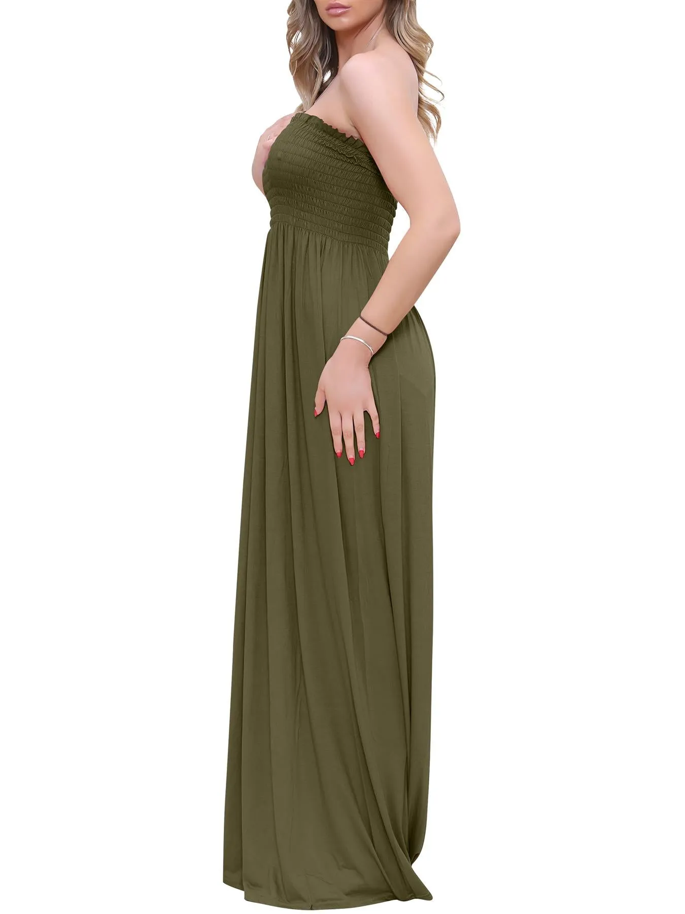 Plain Strapless Sheering Maxi Dress
