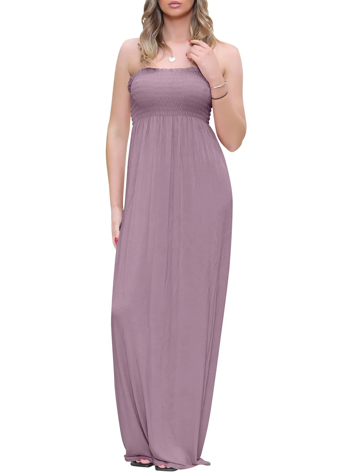 Plain Strapless Sheering Maxi Dress