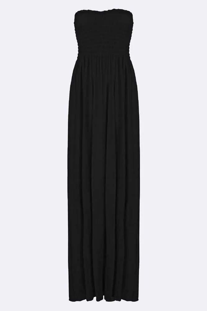 Plain Strapless Sheering Maxi Dress