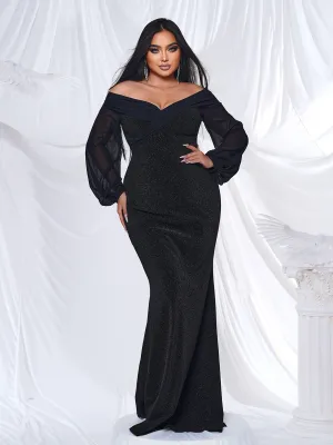 Plus Off Shoulder Mermaid Maxi Dress PRH30667