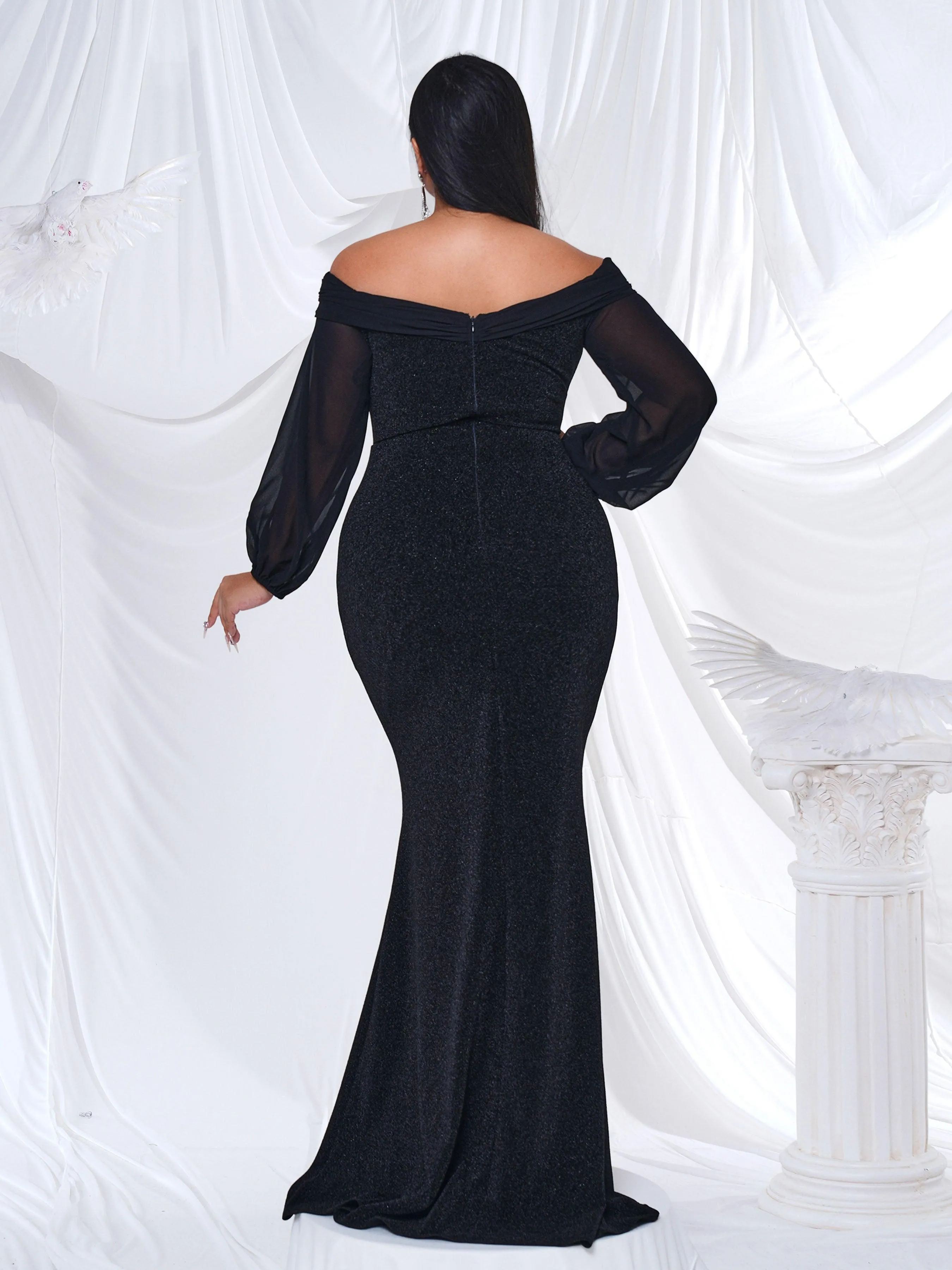 Plus Off Shoulder Mermaid Maxi Dress PRH30667