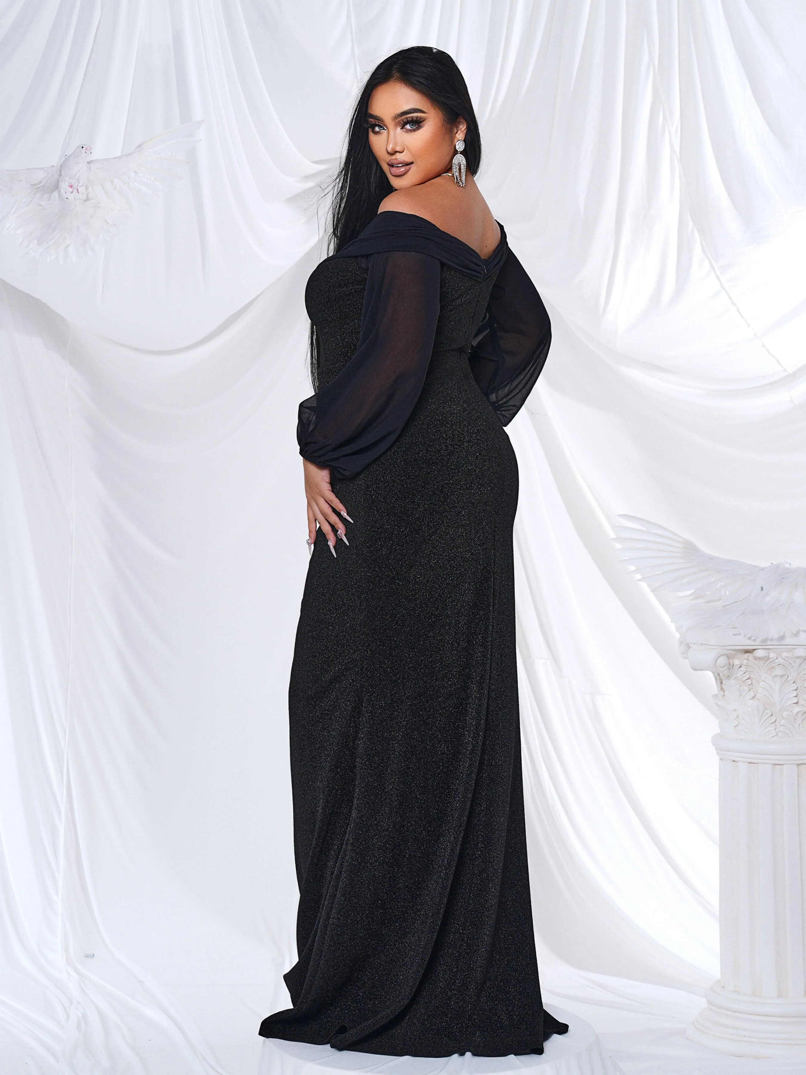 Plus Off Shoulder Mermaid Maxi Dress PRH30667