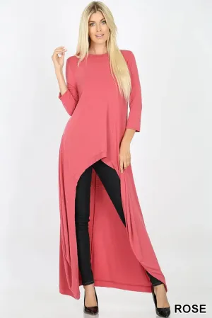 PLUS  SIDE FASHION WOMENS 3/4 SLEEVE SOFT STRETCH KNIT HIGH LOW TUNIC MAXI DRESS TOP BLOUSE