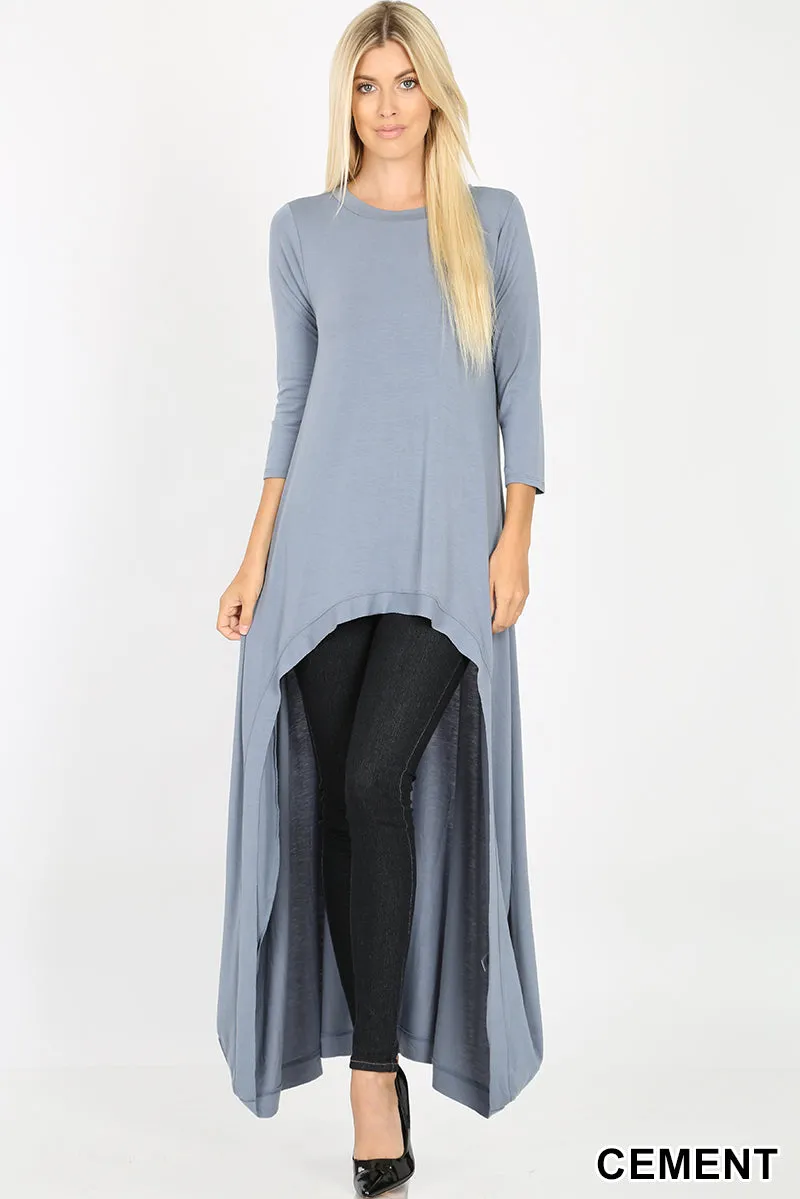 PLUS  SIDE FASHION WOMENS 3/4 SLEEVE SOFT STRETCH KNIT HIGH LOW TUNIC MAXI DRESS TOP BLOUSE