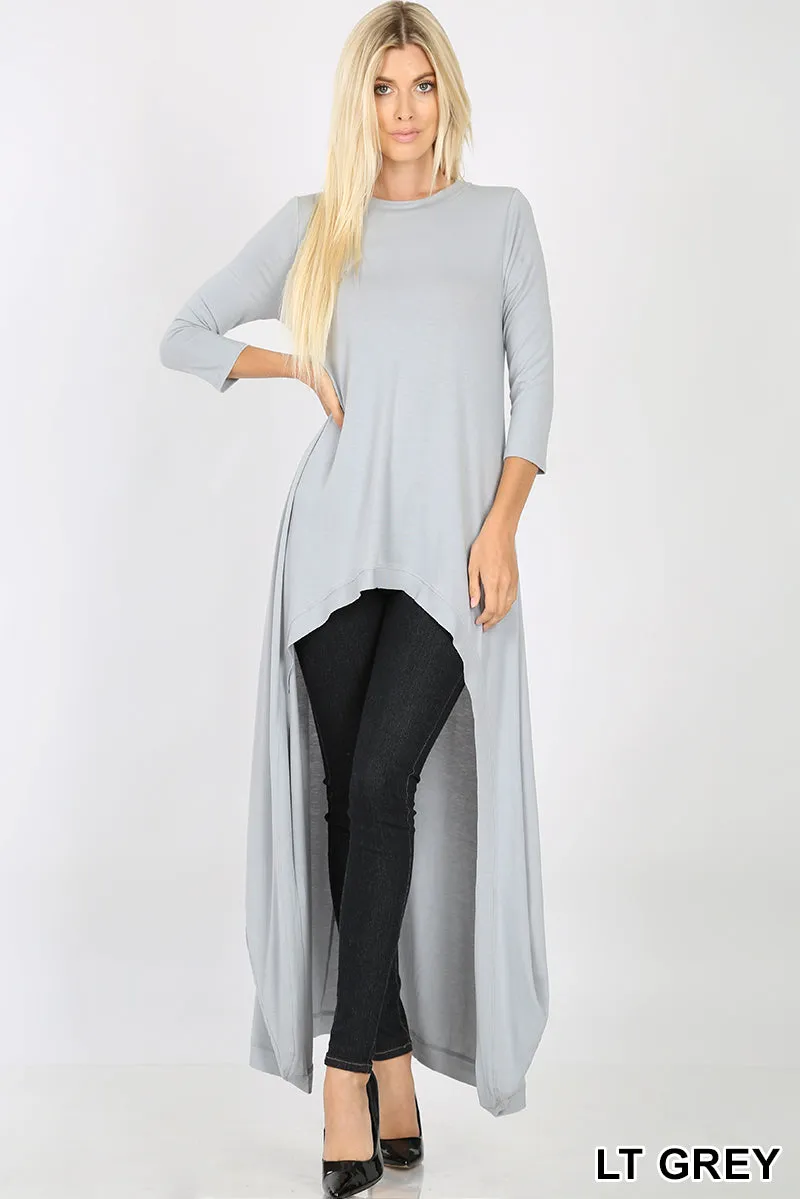 PLUS  SIDE FASHION WOMENS 3/4 SLEEVE SOFT STRETCH KNIT HIGH LOW TUNIC MAXI DRESS TOP BLOUSE
