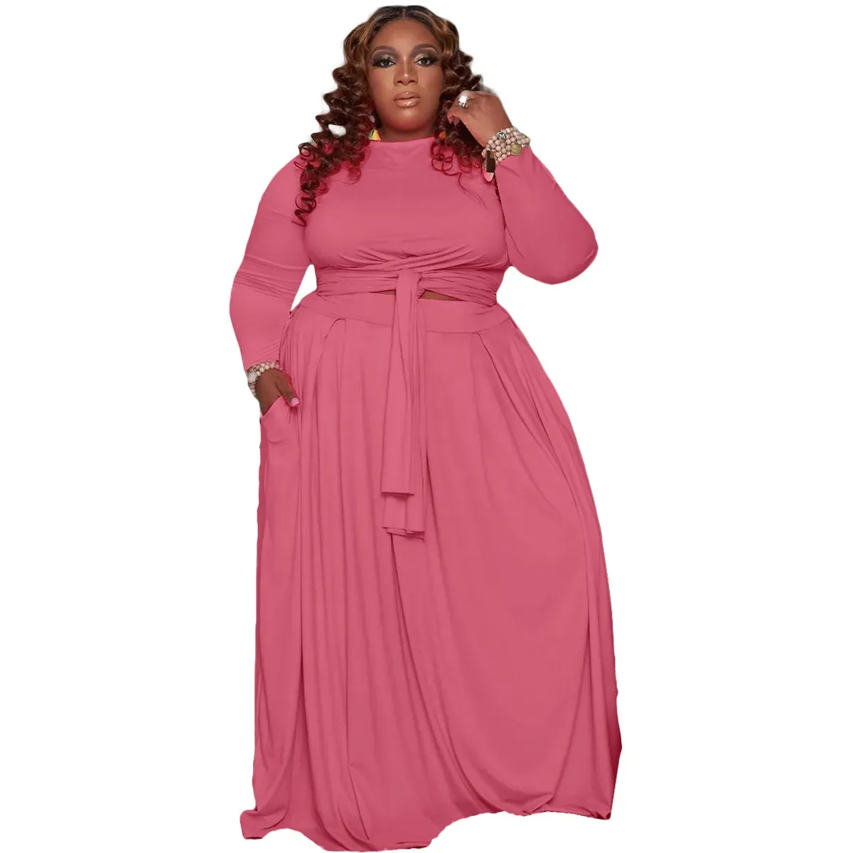 Plus Size 2-Piece Tie Top Maxi Skirt Set