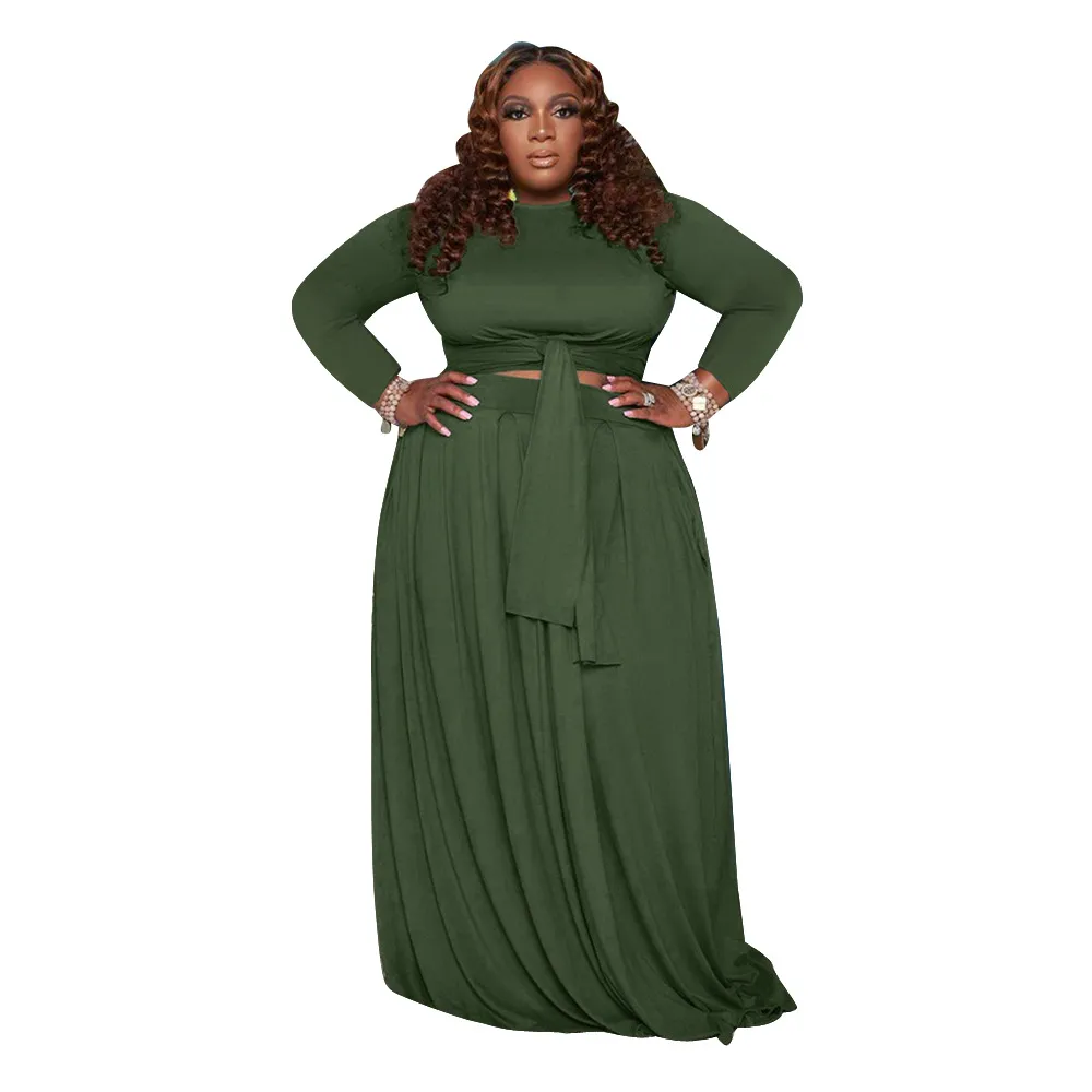 Plus Size 2-Piece Tie Top Maxi Skirt Set