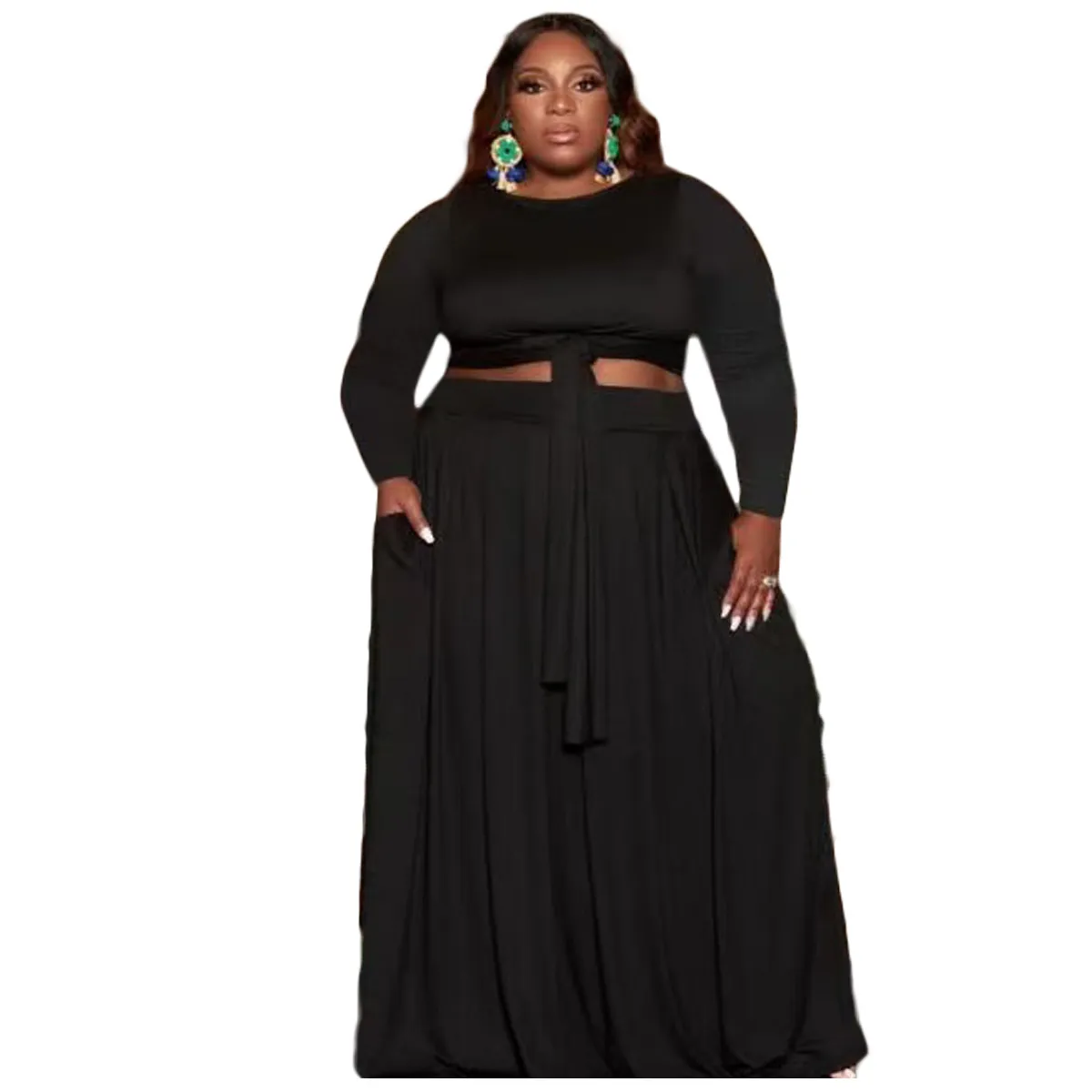 Plus Size 2-Piece Tie Top Maxi Skirt Set