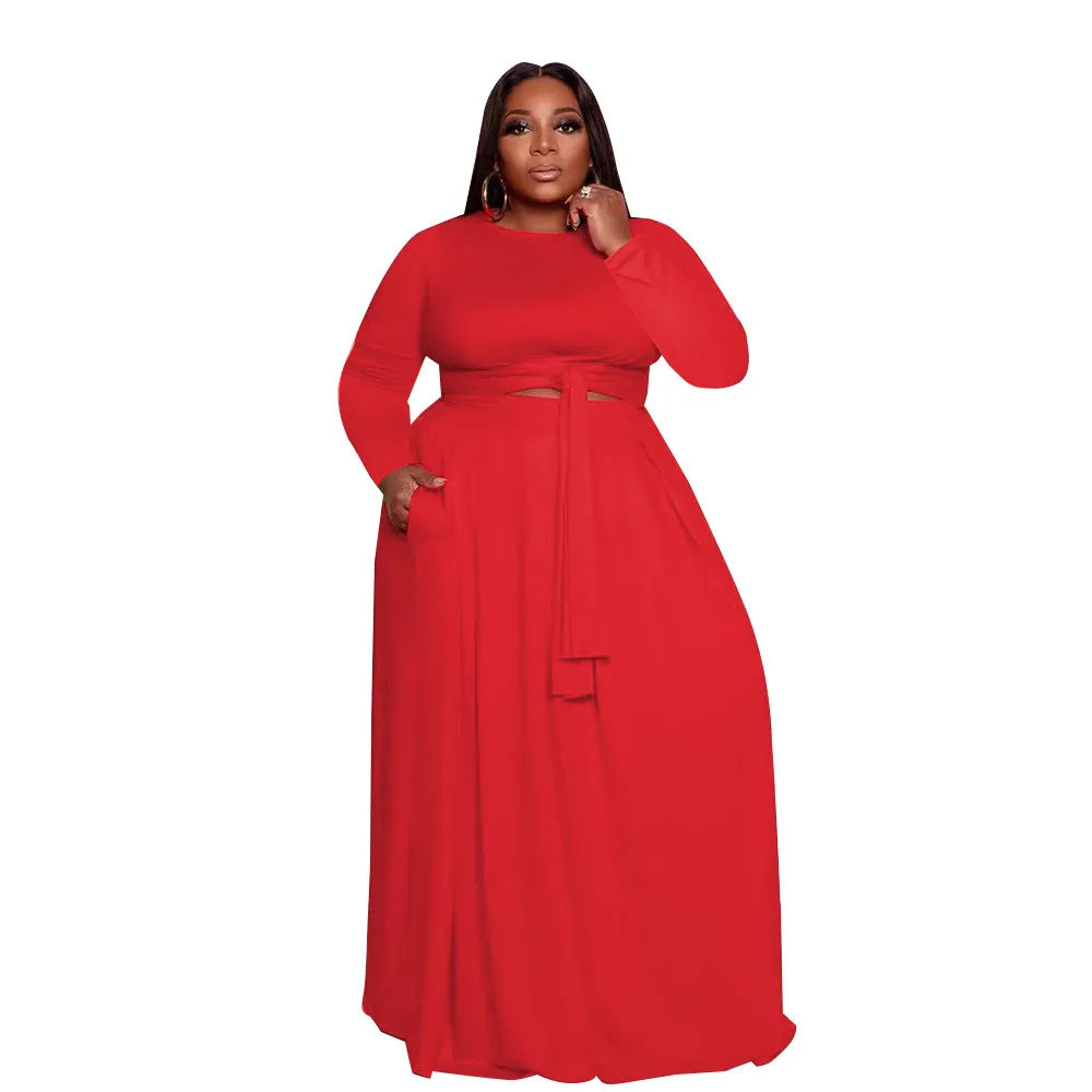Plus Size 2-Piece Tie Top Maxi Skirt Set
