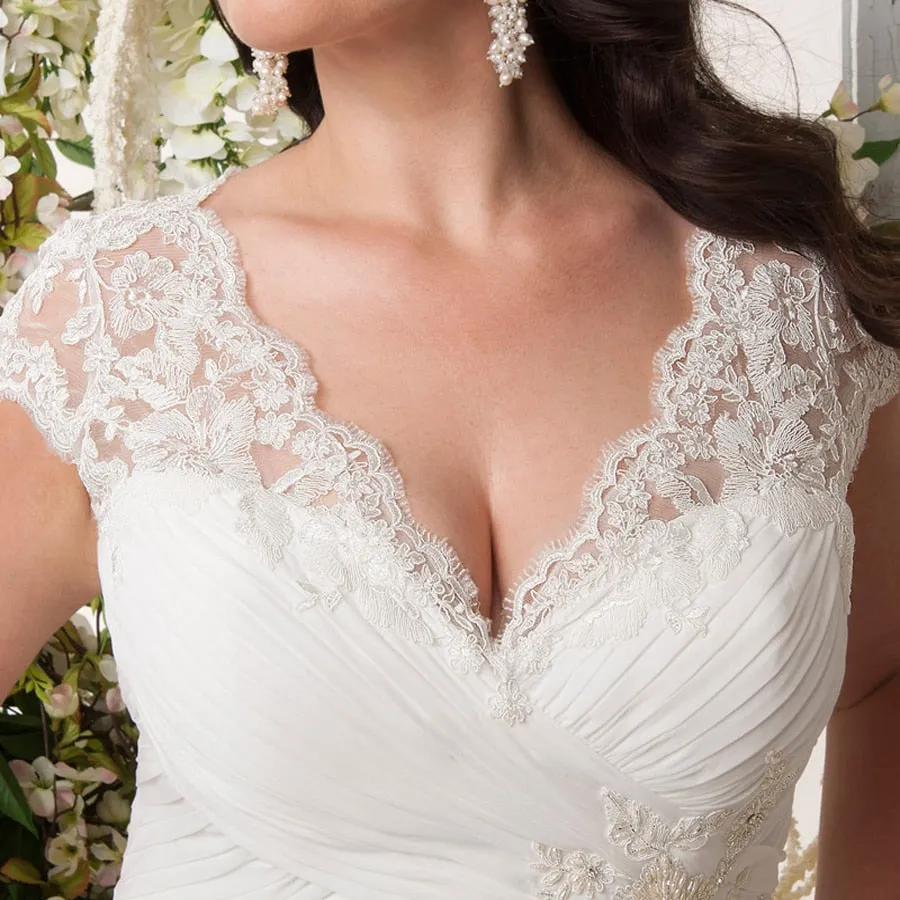 Plus Size Bridal Dress Cap Sleeve Lace Applique And Chiffon