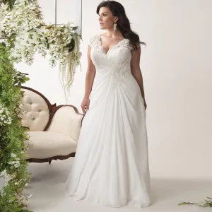 Plus Size Bridal Dress Cap Sleeve Lace Applique And Chiffon