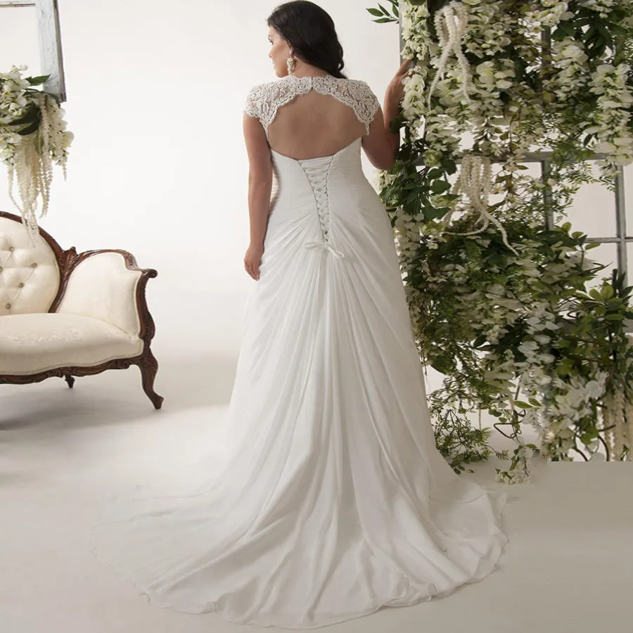 Plus Size Bridal Dress Cap Sleeve Lace Applique And Chiffon