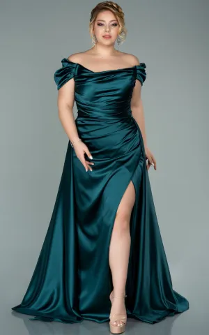 Plus Size Charming A Line Satin Prom Dress with Split Front-334447