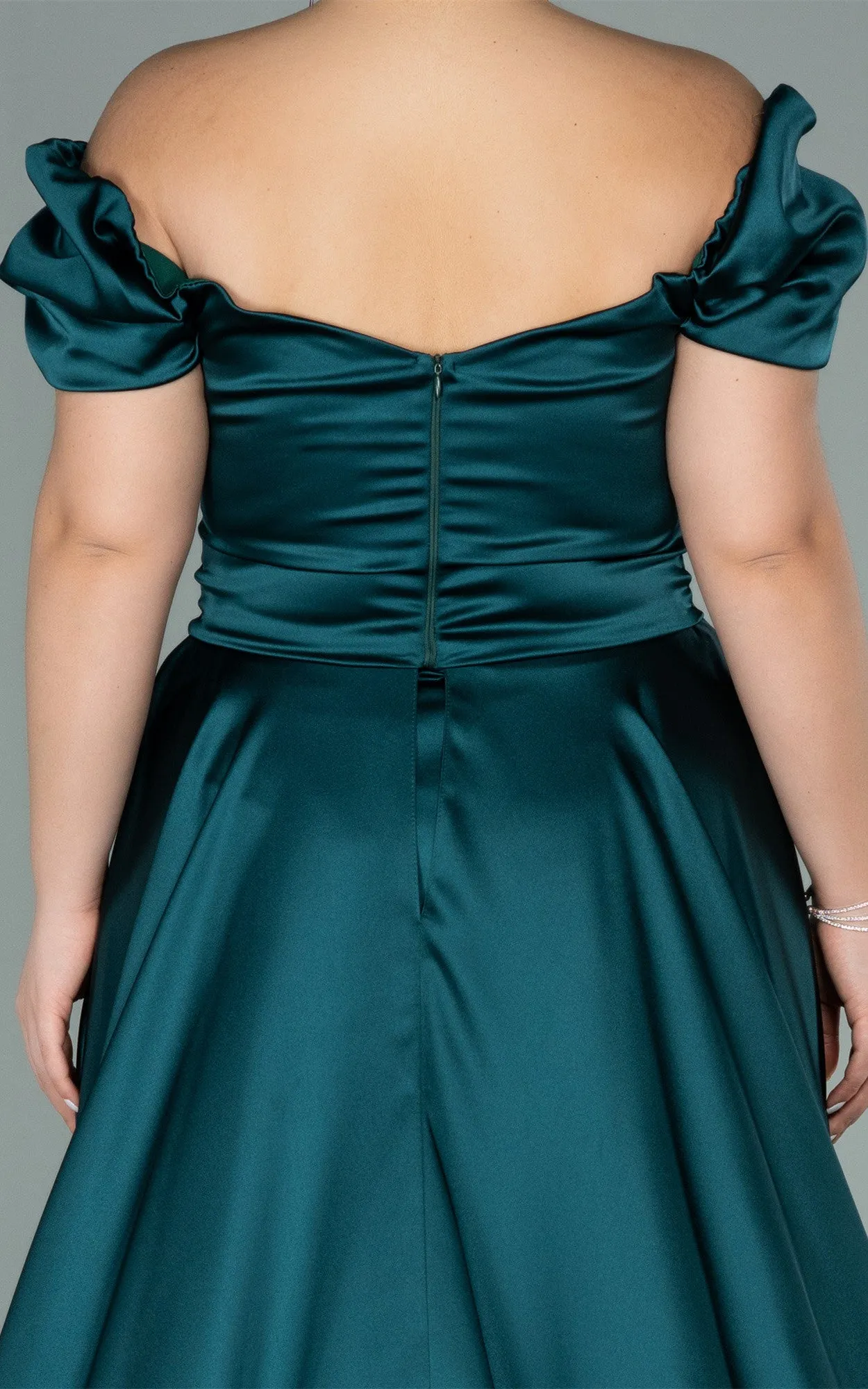 Plus Size Charming A Line Satin Prom Dress with Split Front-334447