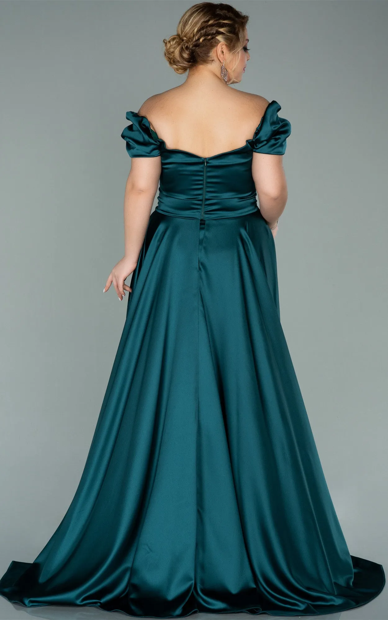 Plus Size Charming A Line Satin Prom Dress with Split Front-334447
