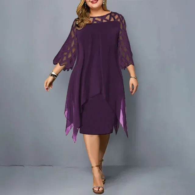 Plus Size Chiffon Dress Elegant Midi Party Dress