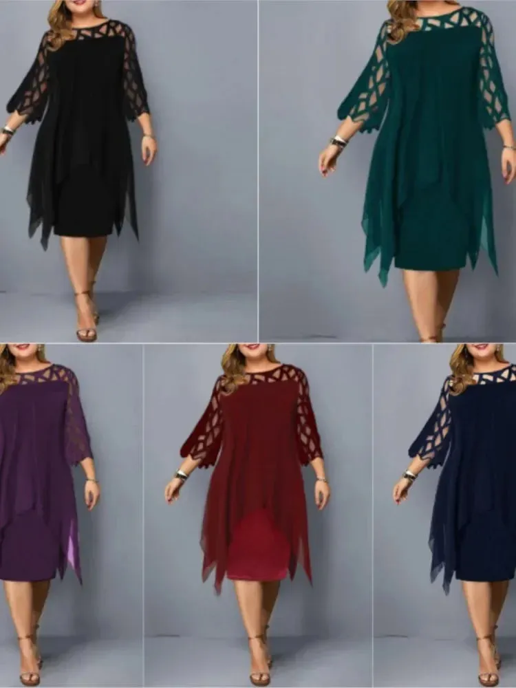Plus Size Chiffon Dress Elegant Midi Party Dress