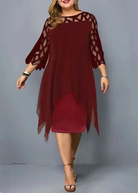 Plus Size Chiffon Dress Elegant Midi Party Dress