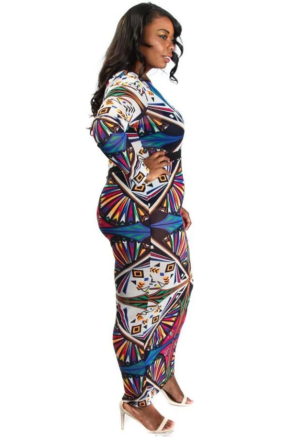 Plus Size Colorful Print Mesh Maxi Dress