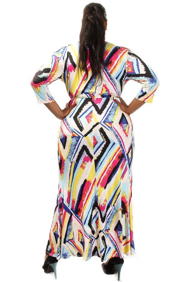 Plus Size Diamond Brush Waist Tie Maxi Dress