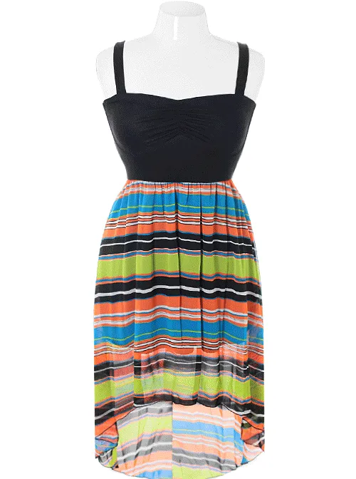 Plus Size Dip Hem Stripe Blue Dress