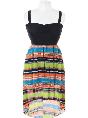 Plus Size Dip Hem Stripe Blue Dress