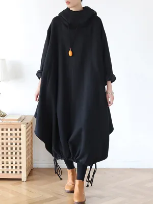 Plus Size Drawstring Irregular Hem Casual Cotton Dress
