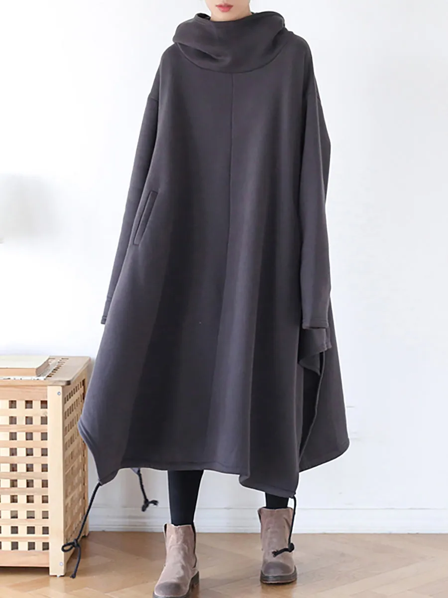 Plus Size Drawstring Irregular Hem Casual Cotton Dress