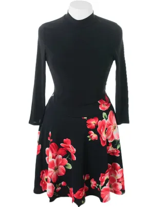 Plus Size Flared Floral Skirt Black Dress