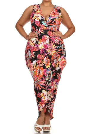 Plus Size Floral Love Tulip Hem Pink Maxi Dress