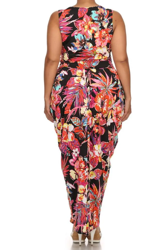 Plus Size Floral Love Tulip Hem Pink Maxi Dress
