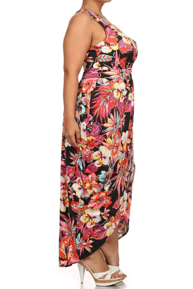 Plus Size Floral Love Tulip Hem Pink Maxi Dress