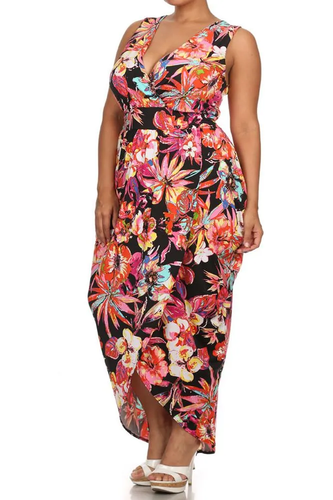 Plus Size Floral Love Tulip Hem Pink Maxi Dress