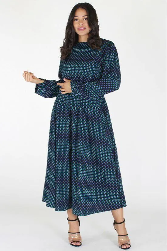 Plus Size Flowing Pattern Long Sleeve Maxi Dress [PRE-ORDER 25% OFF]